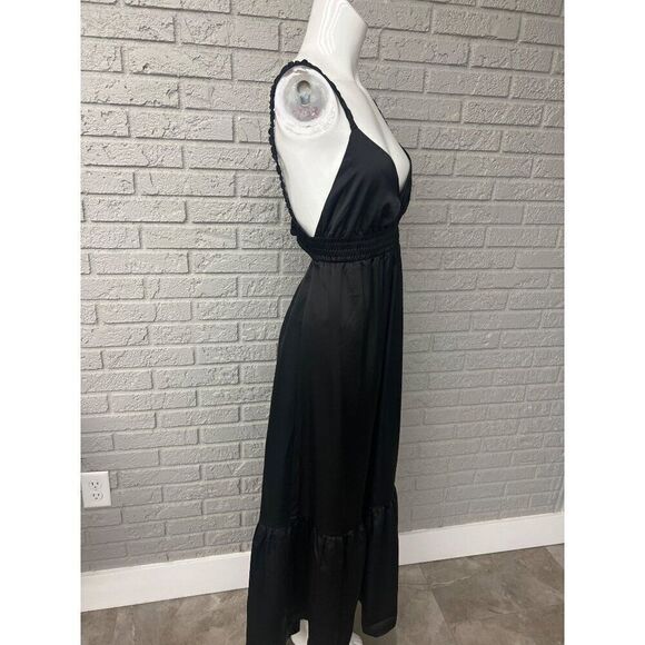 Inspired Hearts Women Black Satin Halter Dress with Cut-Out on Back Size L - Picture 3 of 13